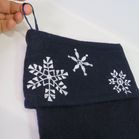 Navy 85% Wool Felt Snowflake Embroidered Stocking 20" Satin Lined - Picture 6 of 10